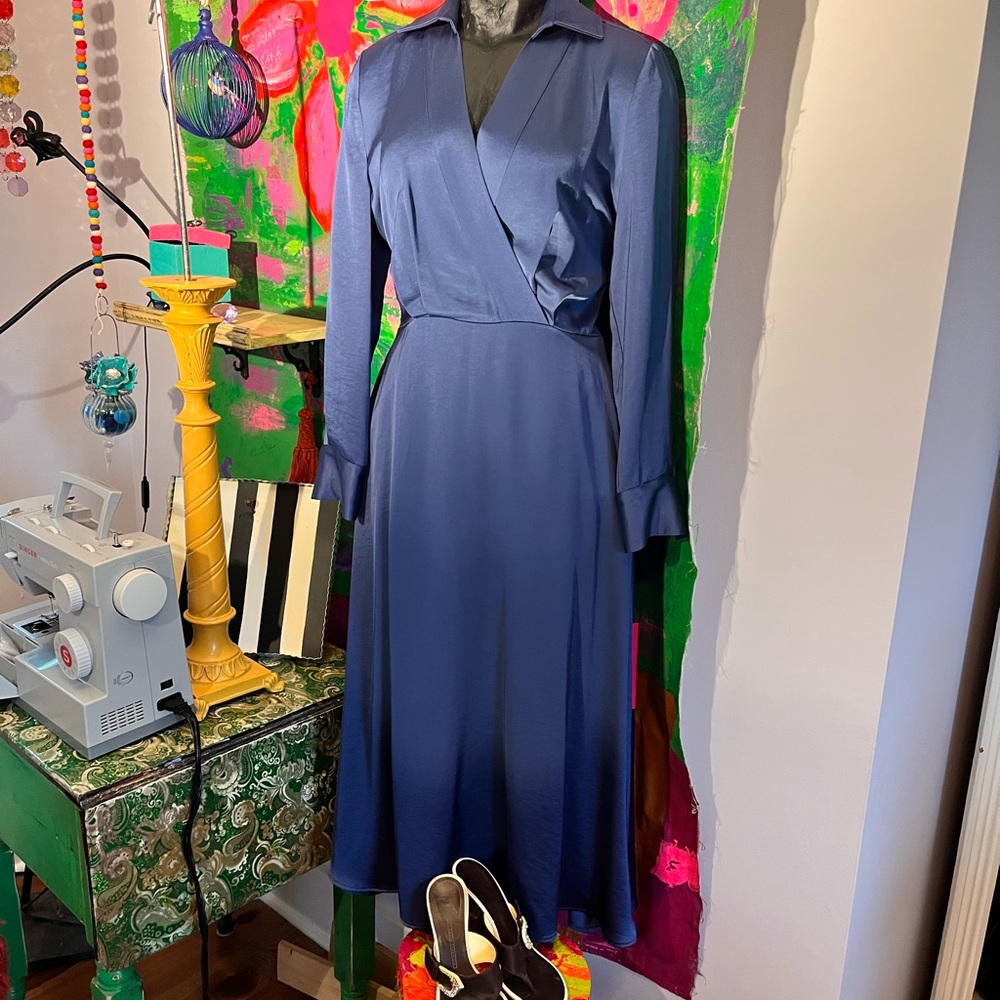 TAHARI LONG SLEEVE MIDI FIT AND FLARE DRESS